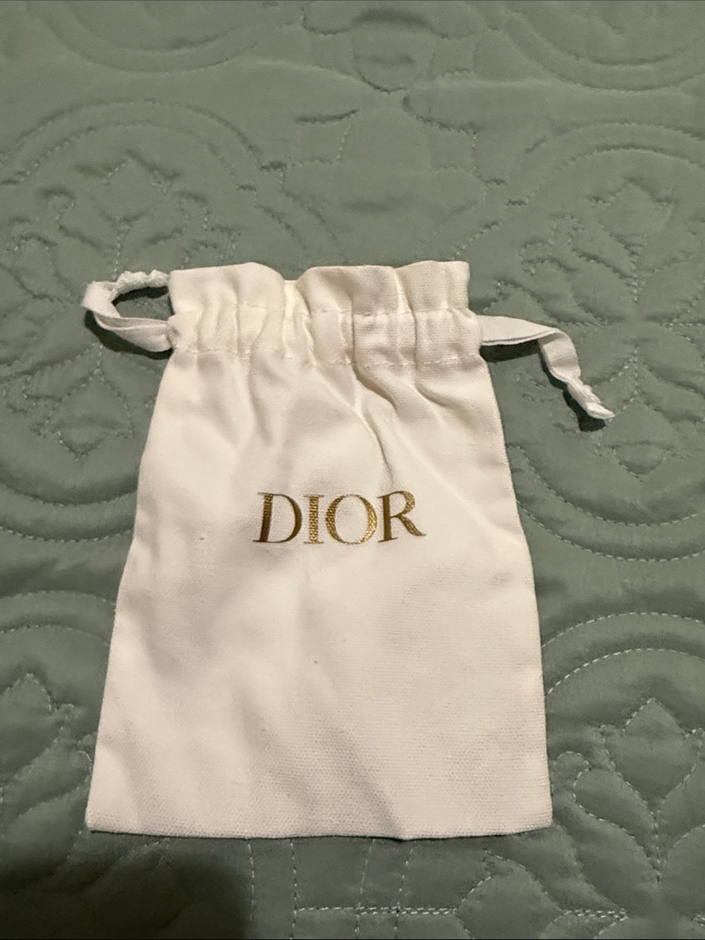 Dior White Drawstring Pouch with Gold Logo